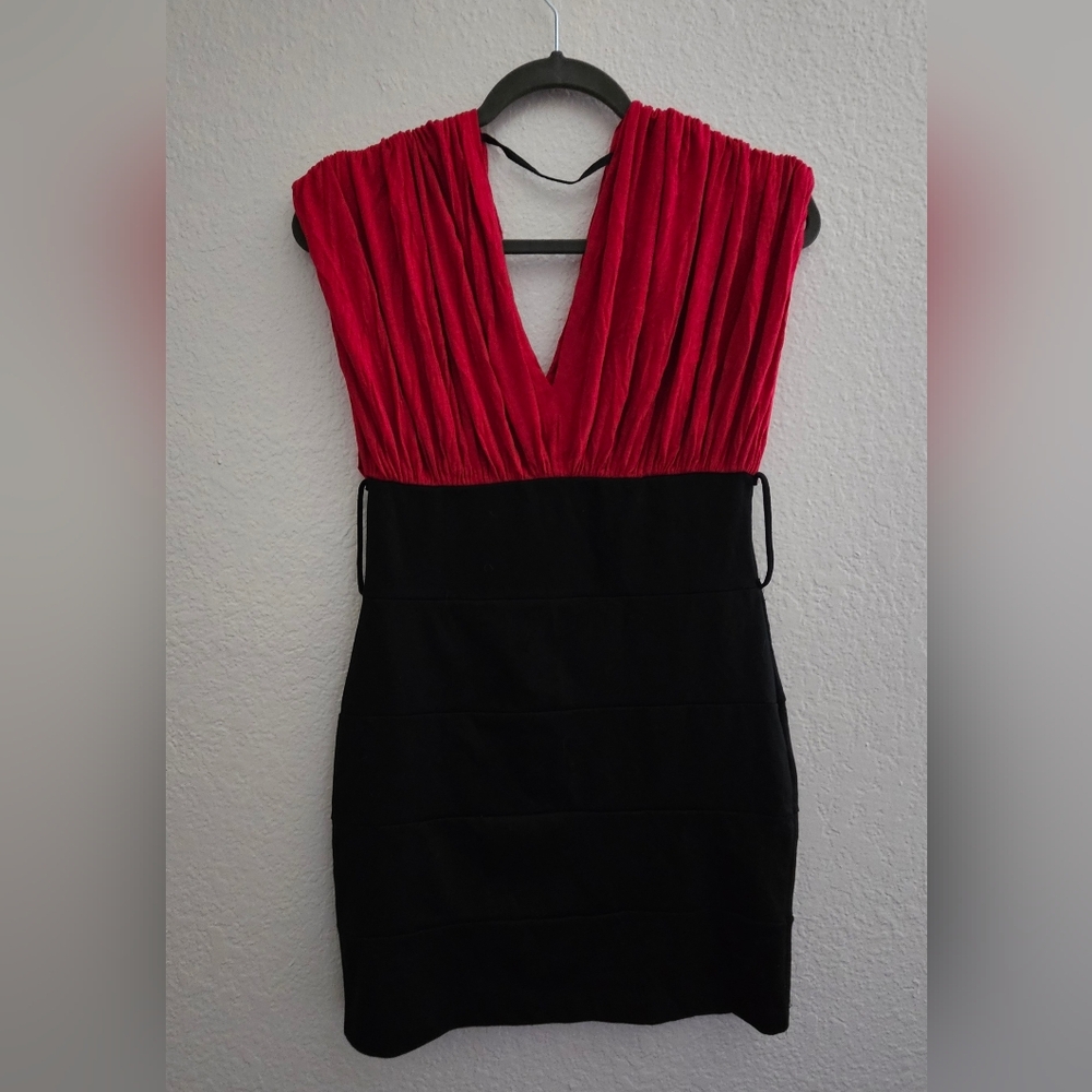 Red and Black V-Neck Women’s Dress